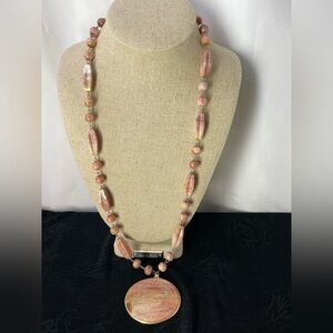 Chic Pink Beaded Necklace with Statement Pendant
